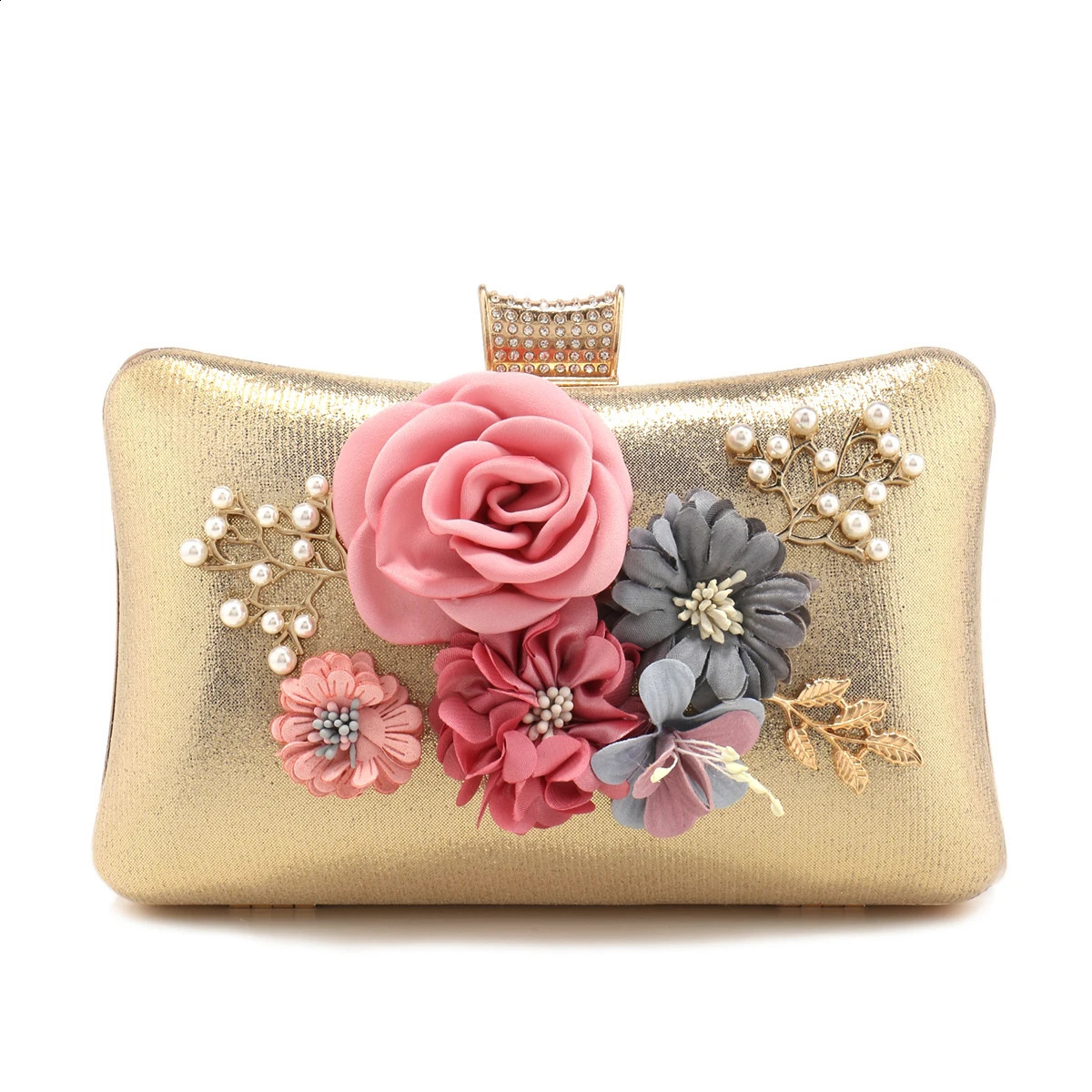 Flower Women Evening Bags Glitter Handbags Pearl Clutch Diamonds Metal Golden Purse Gift Girl 240813ZY