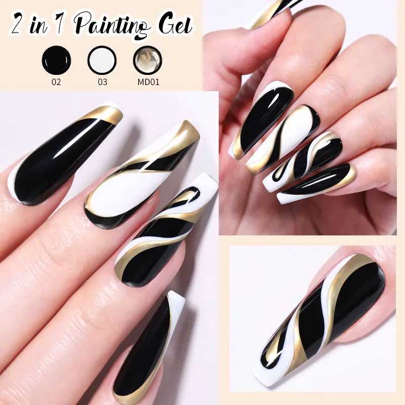 BORN PRETTY 5ml 2 In 1 Nail Painting Gel Black White Red Nail Drawing Gel Long Lasting Soak Off UV LED Nail Design Gel VarnishM240814