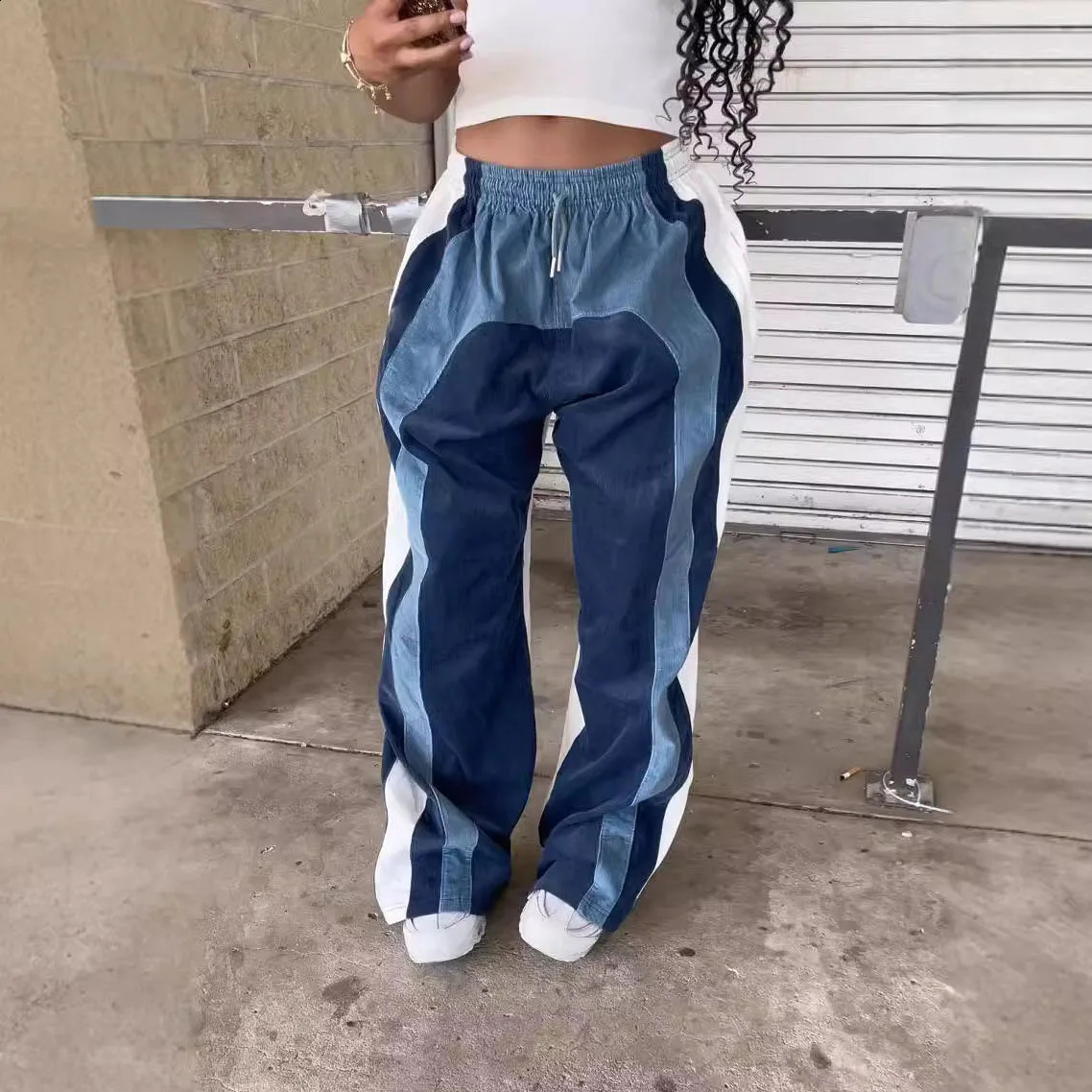 Women Spring Retro Solid Loose Drawstring Trousers Casual Joggers Baggy Wide Leg Sweatpants Mid Waist Sporty Y2k Female Clothes 240819