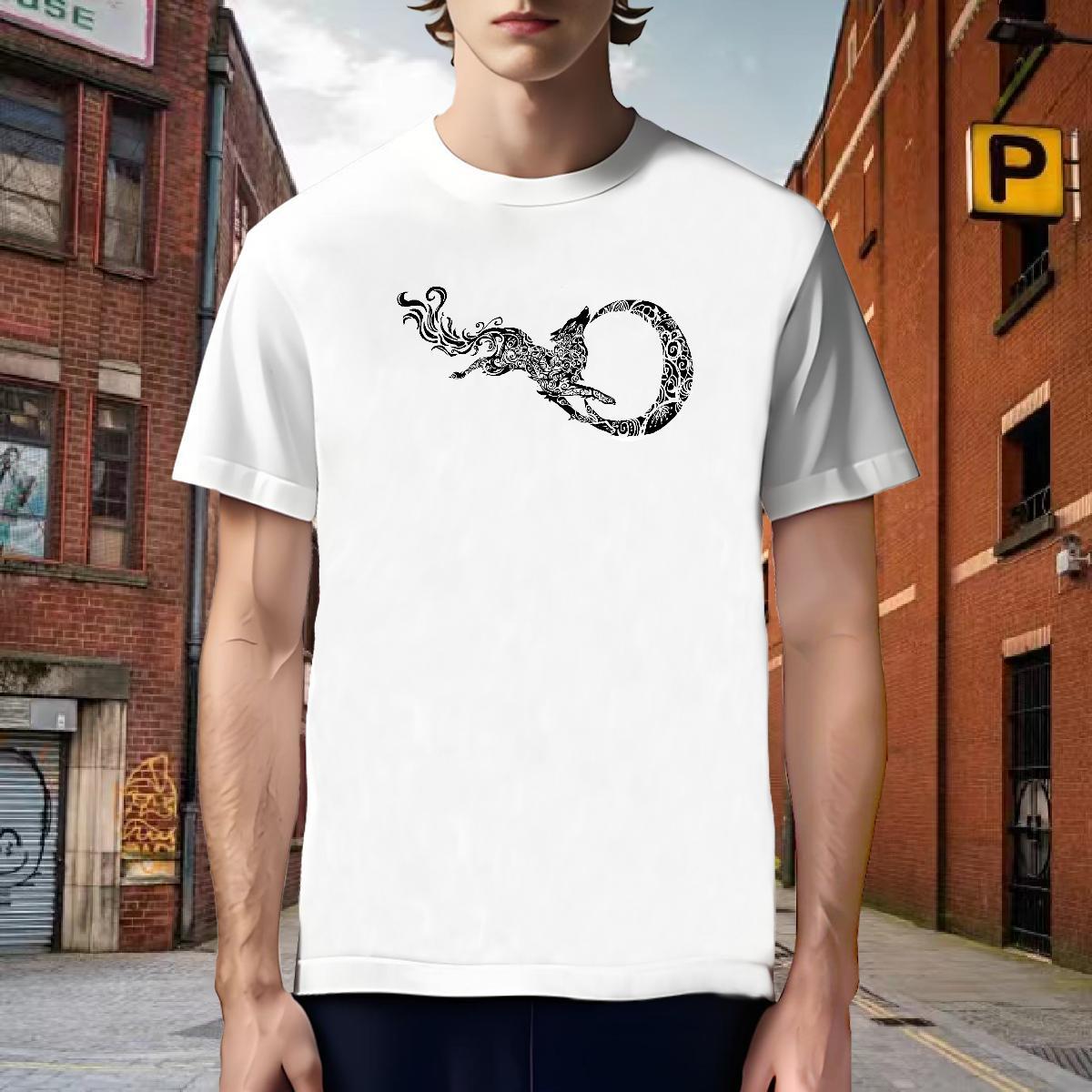 Popular Men T Shirts wolf O-Neck Short Sleeve Street Black White 230g 100% Cotton Tshirts Brand Tee Shirt
