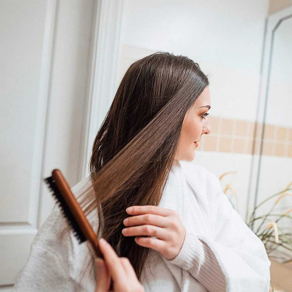 Pig mane teasing brush with mouse tail used for hair segmentation edge control back combing smoothing styling hair tools W240813