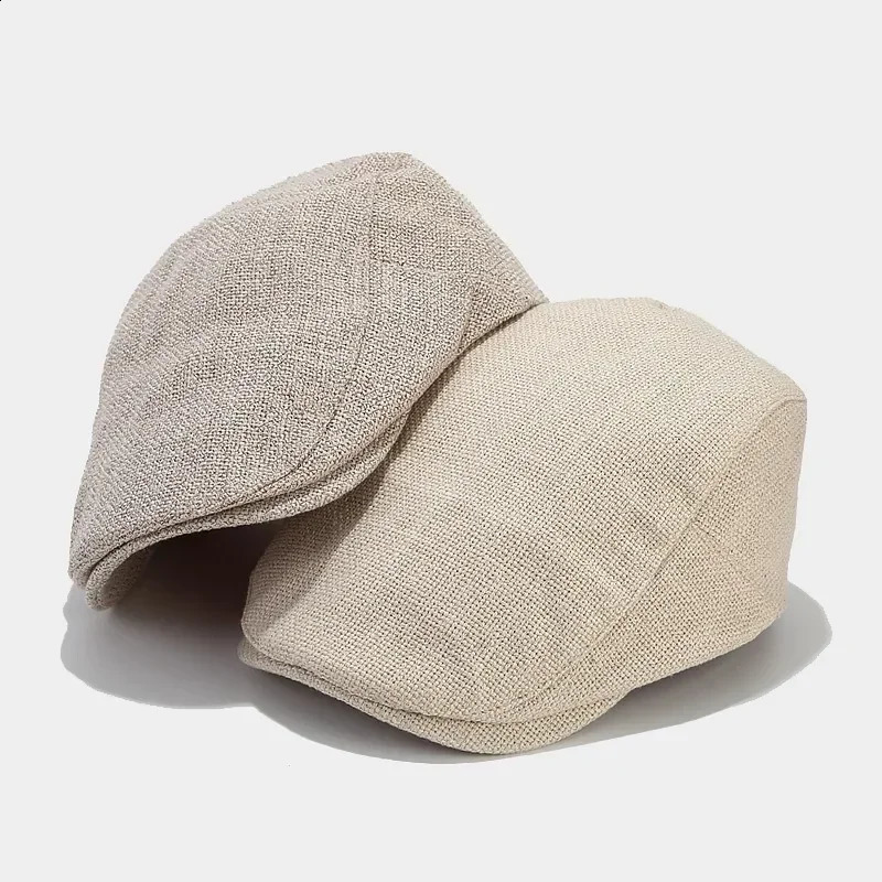 Summer mens beret linen pea hat adjustable s boy breathable retro solid black ivy duckbill Boinas Para Mujer 240812