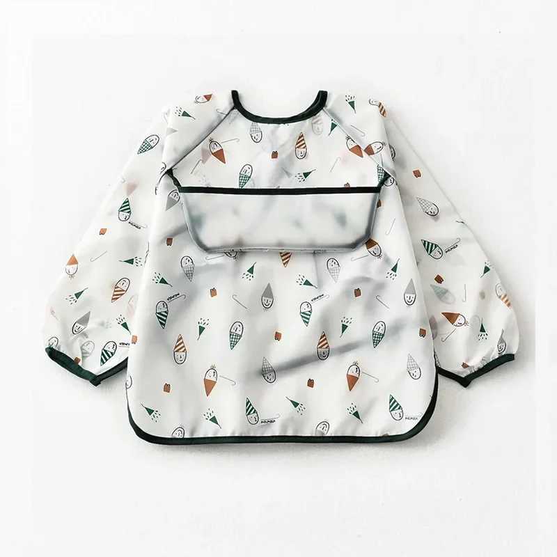 Bibs Burp Cloths Baby Bandana Bibs Cute Cartoon Bibs Waterproof Infant Eating Children Drawing Long Sleeve Apron Baby Self Feeding BibL4812