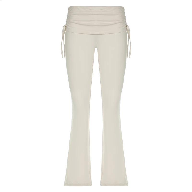 Darlingaga Casual Drawstring Tierred Folds Skinny Flare Pants Women Streetwear Basic Sweatpants Low Waist Sporty Chic Trousers Z260314