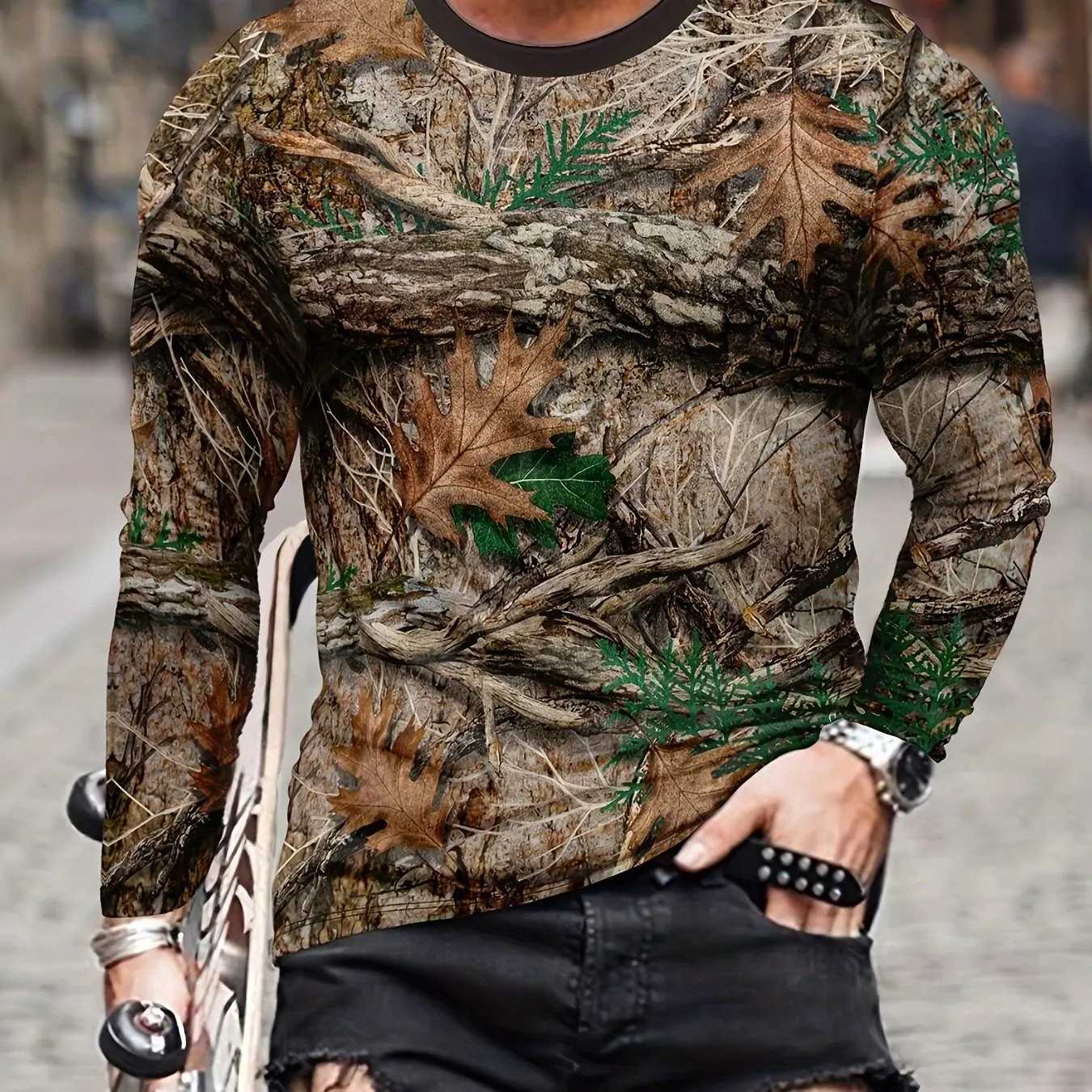 Hunting T-Shirt Camouflage Mens Long Sleeved T-Shirt Autumn Winter Casual Mens Top Original Pattern Cotton Mens ClothingM240814