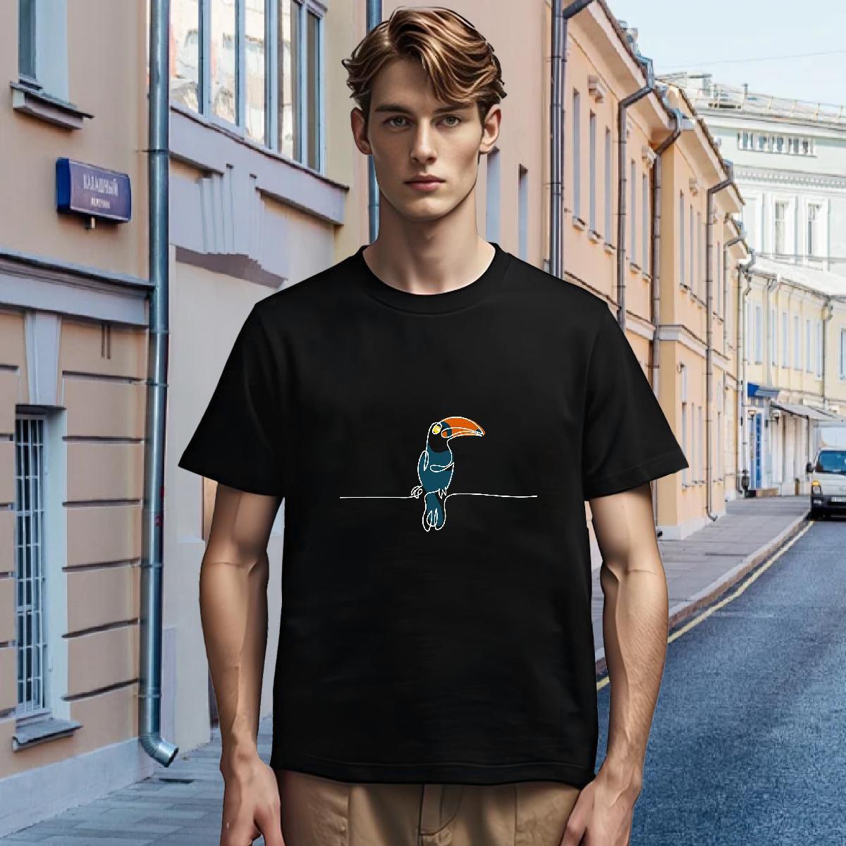 T-Shirts for Men 230g Cotton bird Street Casual Short Sleeve Soft DIY Printed Men Tops Tees Classic Casual Cool Design Tee Shirt
