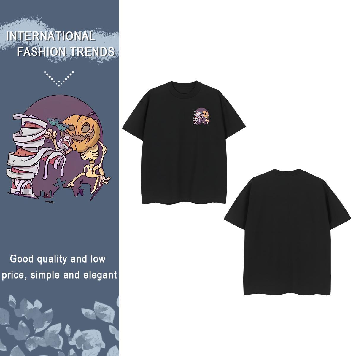 T Shirts Men 230g 100% Cotton pumpkin Street Casual Breathable Crew Neck DIY Anime Tshirts New Arrival Cool Design Polos