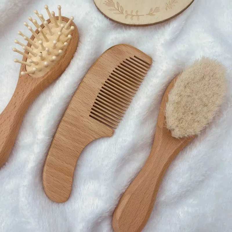 Wooden baby hair brush comb soft baby bath brush hair cleaning gentle body newborn protection shower baby care tools W240813