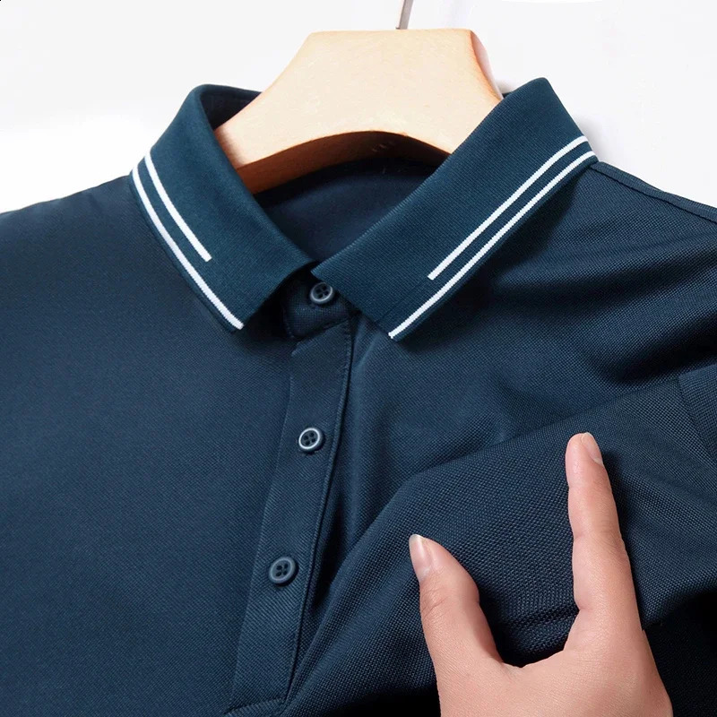 2024 Mens Solid Color Cotton Business and Leisure POLO Shirt Summer Fashion Short Sleeve Comfortable and Breathable Top 240814