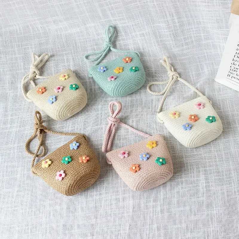 Childrens turf woven messenger bag cute girls small wallet handbag baby mini shoulder bag princess wallet childrens wallet W240813