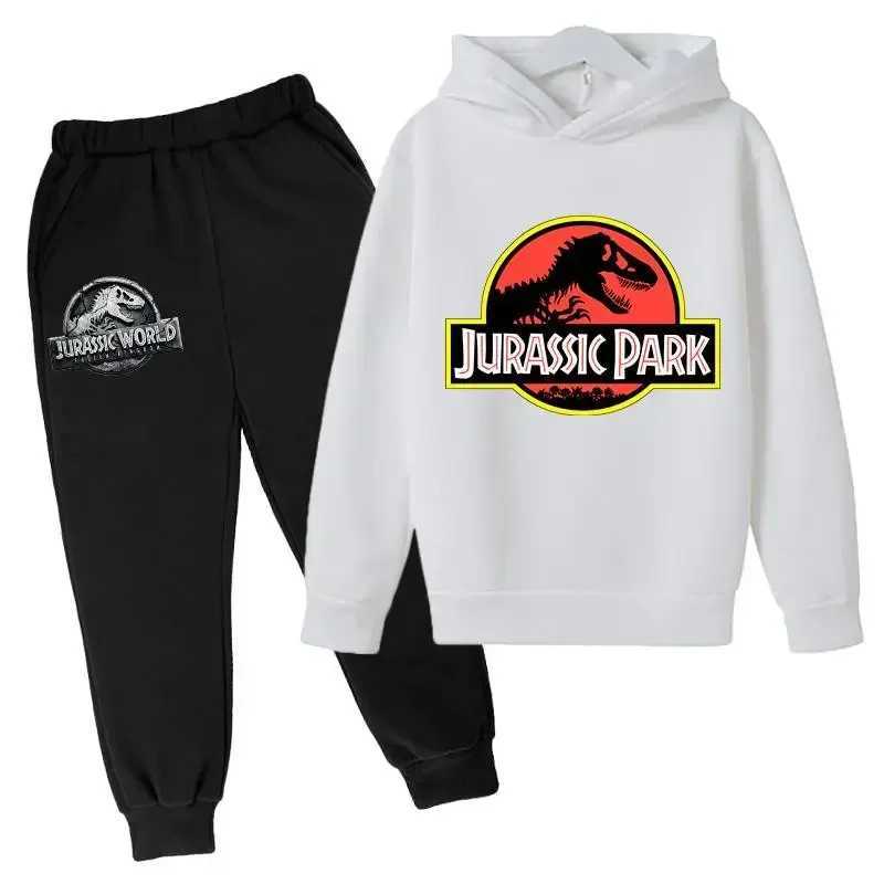 New Boy Jurassic Park Pieces Sets Tracksuit Decal Sweatshirt+Pants Pullover Hoodies Suit Casual Sportwear Girl Cartoon PrintY240814