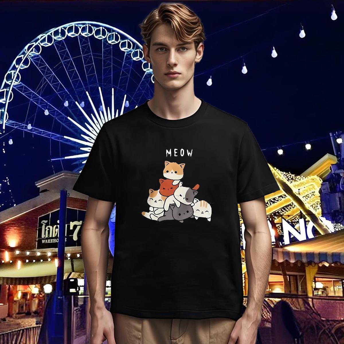 T-Shirts 230g Cotton cute Home Outdoor Breathable Crew Neck Cartoon Print Tshirts 2024 DIY Unisex Tops Shirt