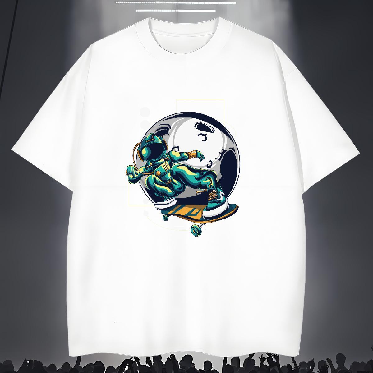 T Shirts Men 230g Cotton cosmonaut Street wear Hip Hop Breathable Custom Cartoon Couples T Shirts Fashion Cool Design Clothes