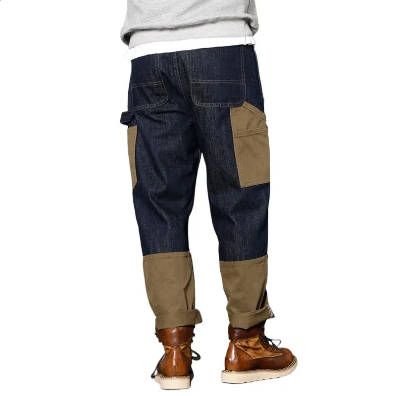 Arrival Top Fashion Autumn Zipper Fly Stoashed Casual Patchwork Cargo Denim Pockets Cotton Jeans Men 240814