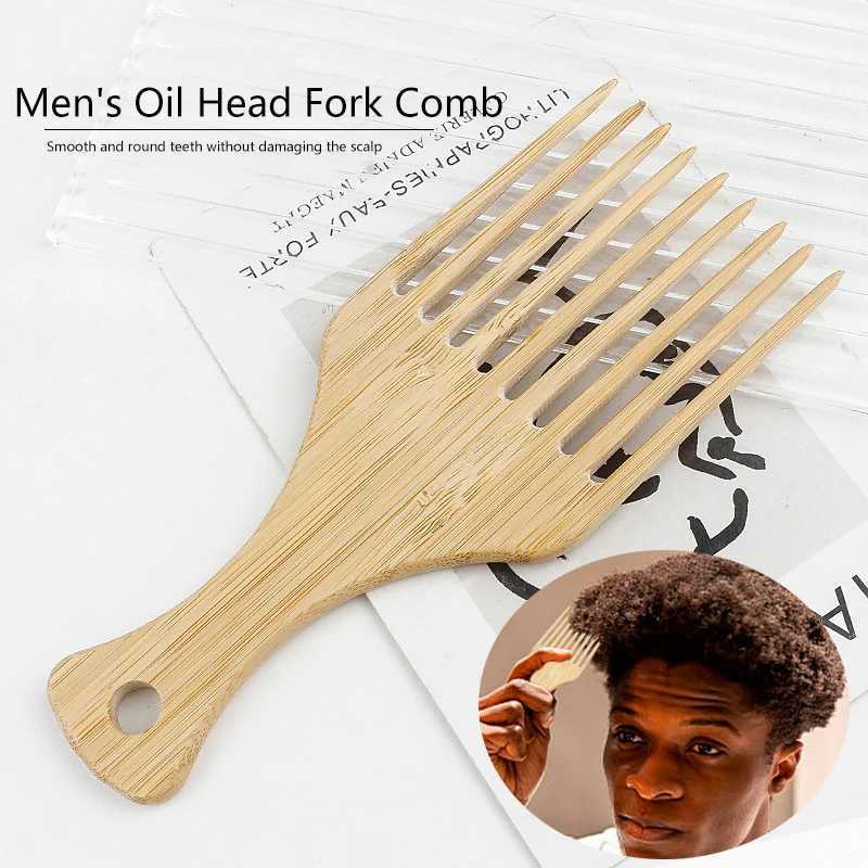 1 piece of natural bamboo and wood comb anti-static African fork comb beard comb mens anti-static wood comb hair comb W240813