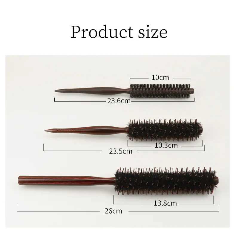 Type 3 anti-static bristle brush with wooden handle small circular brush blow dry styling brush curly hair comb W240813