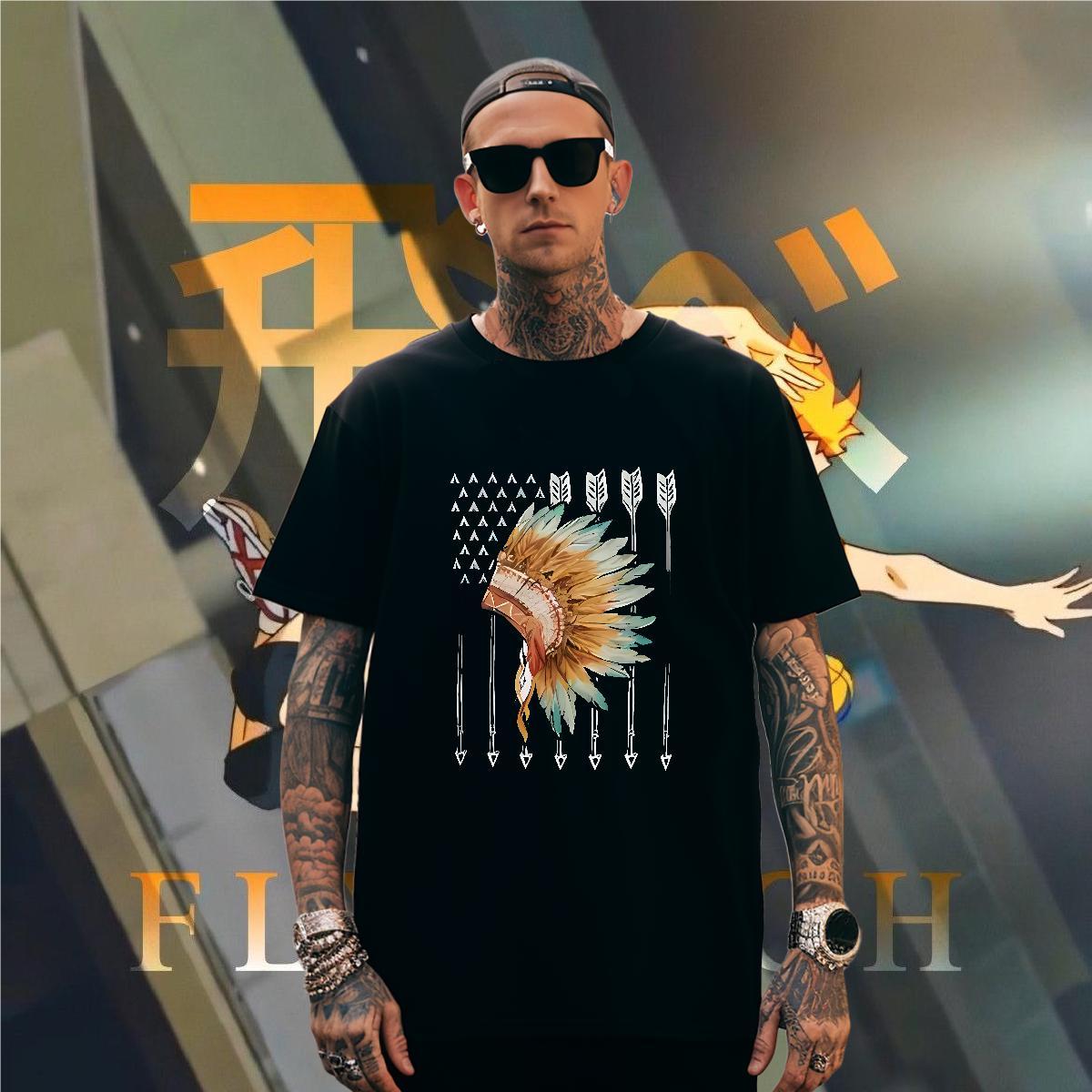 T-Shirts for Men 230g 100% Cotton Indian style Casual Breathable Short Sleeve Floral Print Tshirts Stylist Brand Tops Shirt
