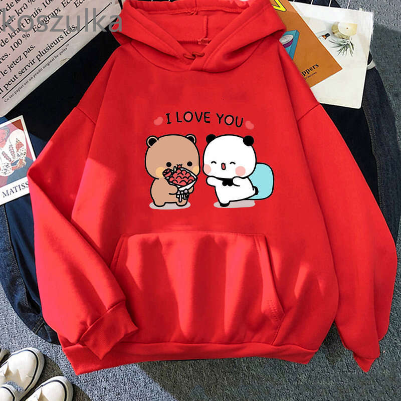 Bear Panda Cartoon Bubu And Dudu Kawaii Print Hooded Men Women Couple Hoodies Plus Size Pullover Haruku Unisex Sweatshirt