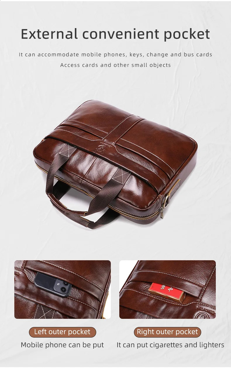 Retro Mens Briefcases Large Capacity Soft Genuine Cowhide Leather Business Casual Laptop Crossbody Messenger Bag 240813