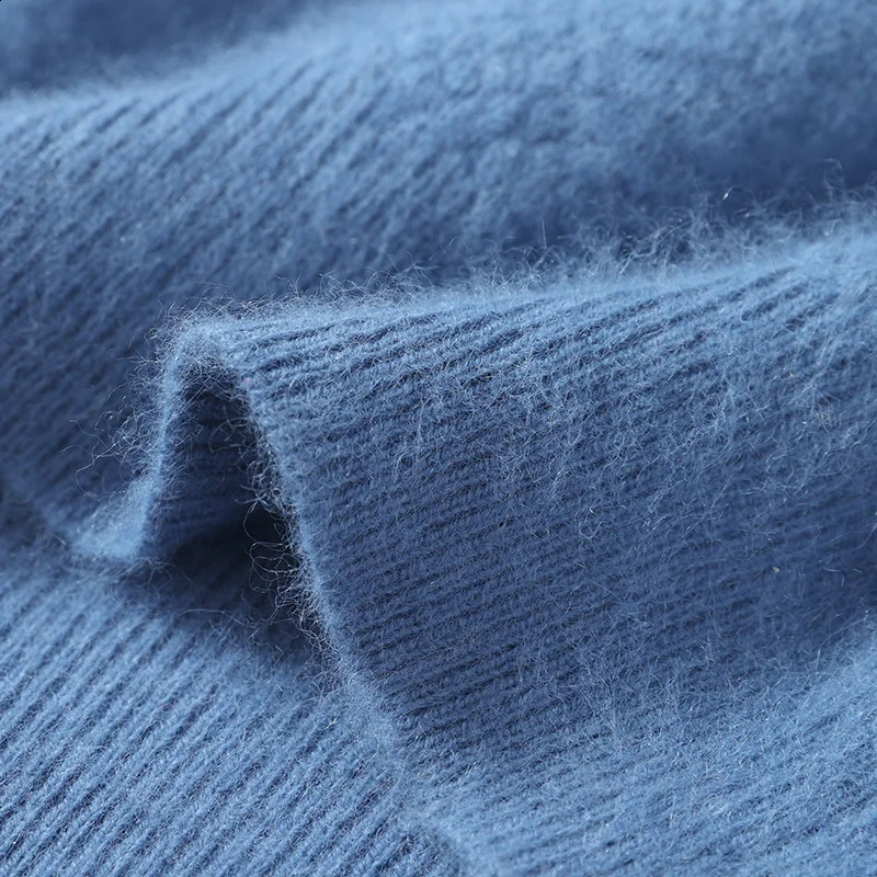 Autumn and winter mens mink cashmere collar solid color wool knitted long sleeved sweater business w240824