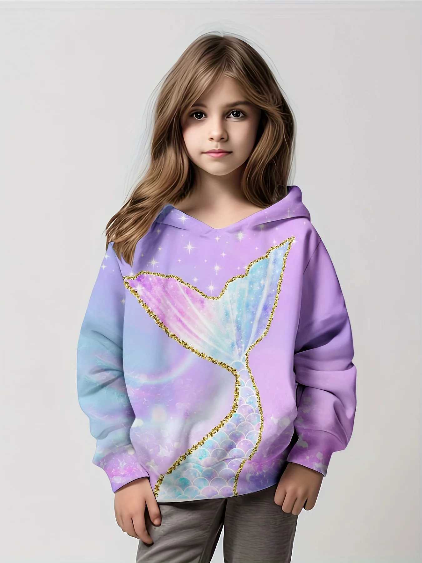 Childrens Sweatshirt Spring Kitten Print Hoodies for Kids Long Sleeve Kids Hoodie Trendy Childs Top Casual Pullover SweatshirtY240814
