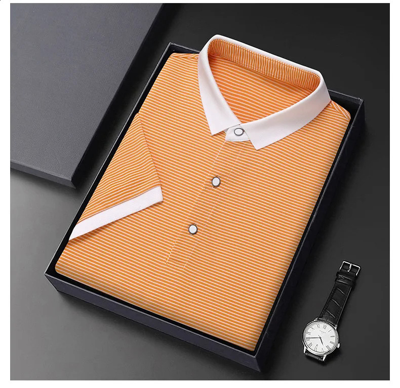 Mens summer half sleeve thin Polo shirt short sleeve T-shirt middle-aged mens solid color business casual mens shirt 240820