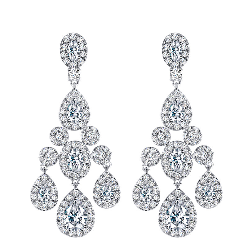 Dangle Earrings: Sparkg Vintage White Gold Fill CZ Dia Water Drop