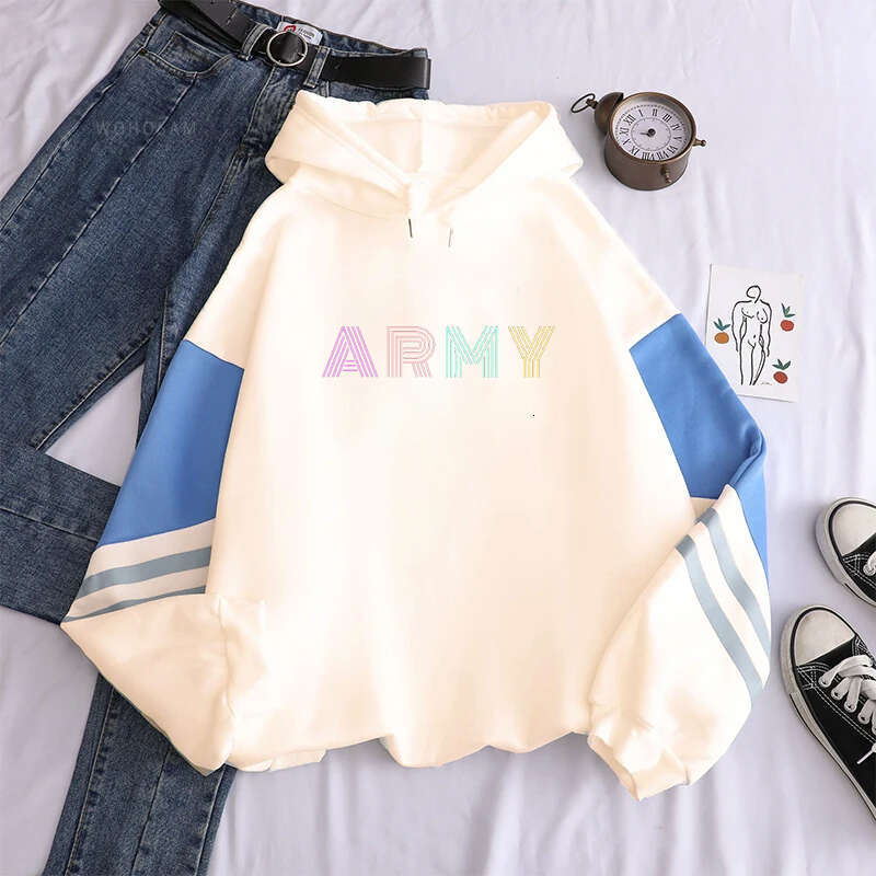 Army Kpop Hoodies Women Street Fashion Popular Soft Fleece Sweatshirts Clothing Long Sleeves Oversized Comfortable Streetwear wear
