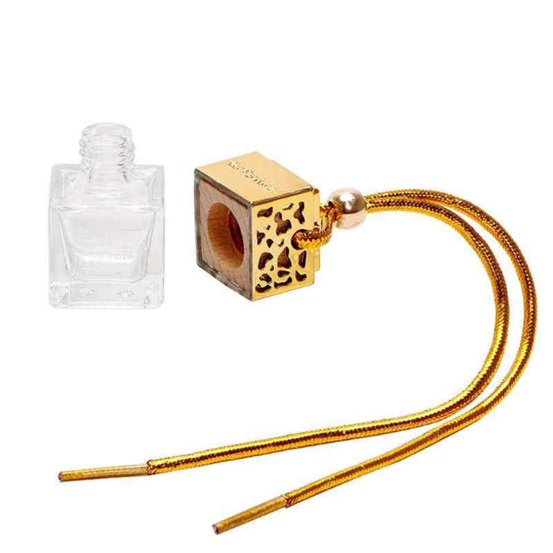 Auto-Hanging Perfume Bottle Cube Diffuser - Elegant Glass Reusable Air Freshener for Cars & Home, Gold, Black, Silver