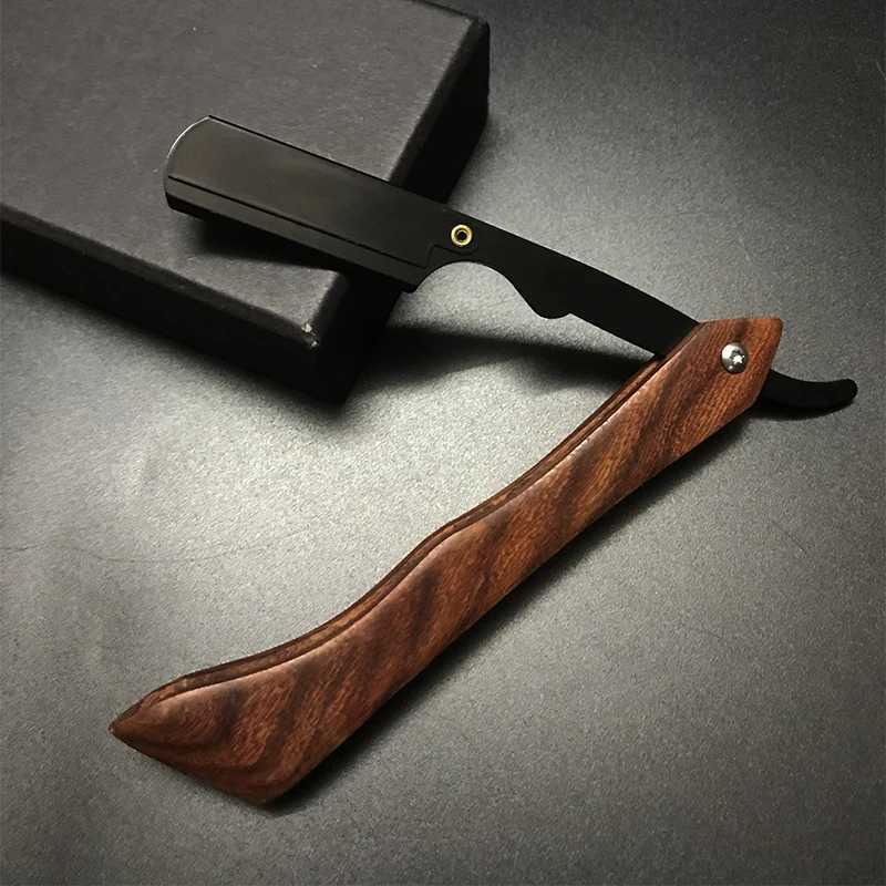 Men Professional Barber Razor Manual Shaver Wood Straight Edge Stainless Steel Shaver Folding Shaving Shave Beard CutterM240814