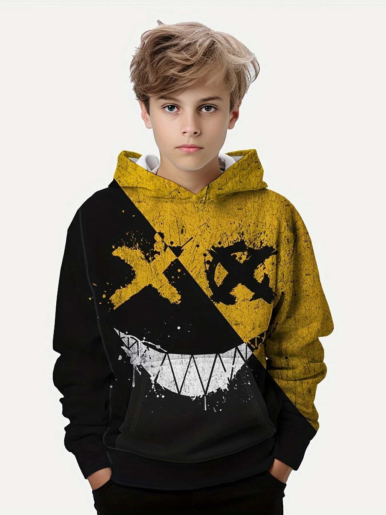 Kids Smiling 3D Print Hoodies Boys Clothes Casual Pullover Boy Hooded Long Sleeve Sweatshirt For Children Spring Fall Kids TopsY240814