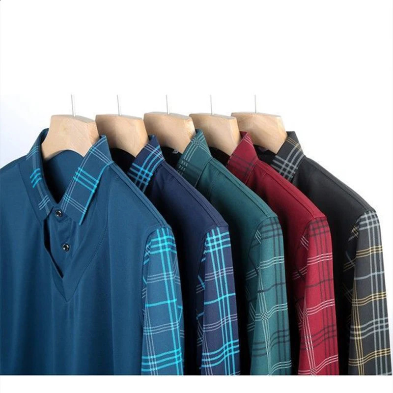 Spring Long Sleeve POLO Mens T-shirt Lapel Loose Stripe Bottom Fashion Casual Pullover Clothes Business Button Shirts 240809