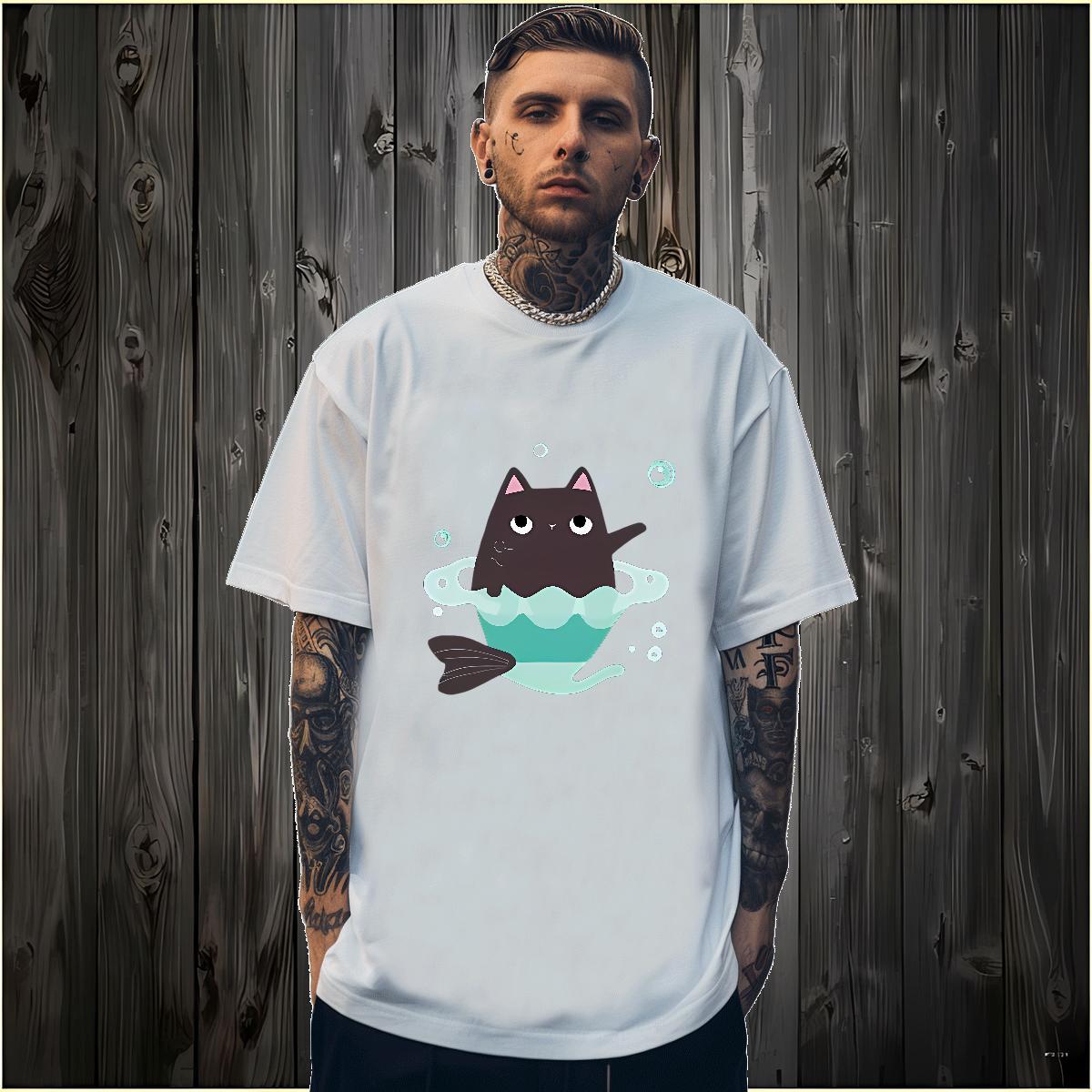 Designer Man T Shirts cat Round Neck Short Sleeve Daily Wear Skull 230g 100% Cotton Men Tshirts 2024 Designer Tees