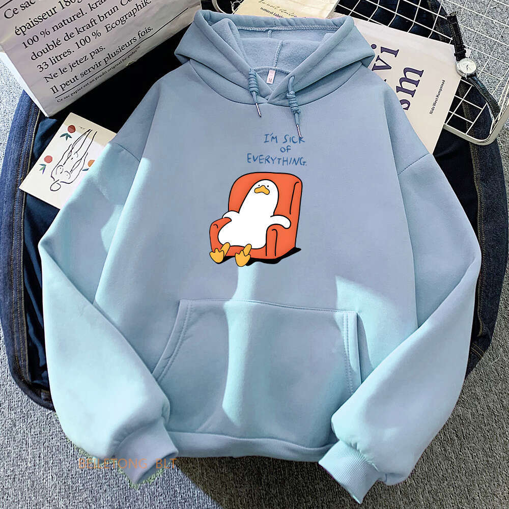 SICK I'M EVERYHING Funny Duck Cartoon Hoodies Men Casual Sweatshirts for Women Winter Fleece Haruku Plus Size Street Hoody