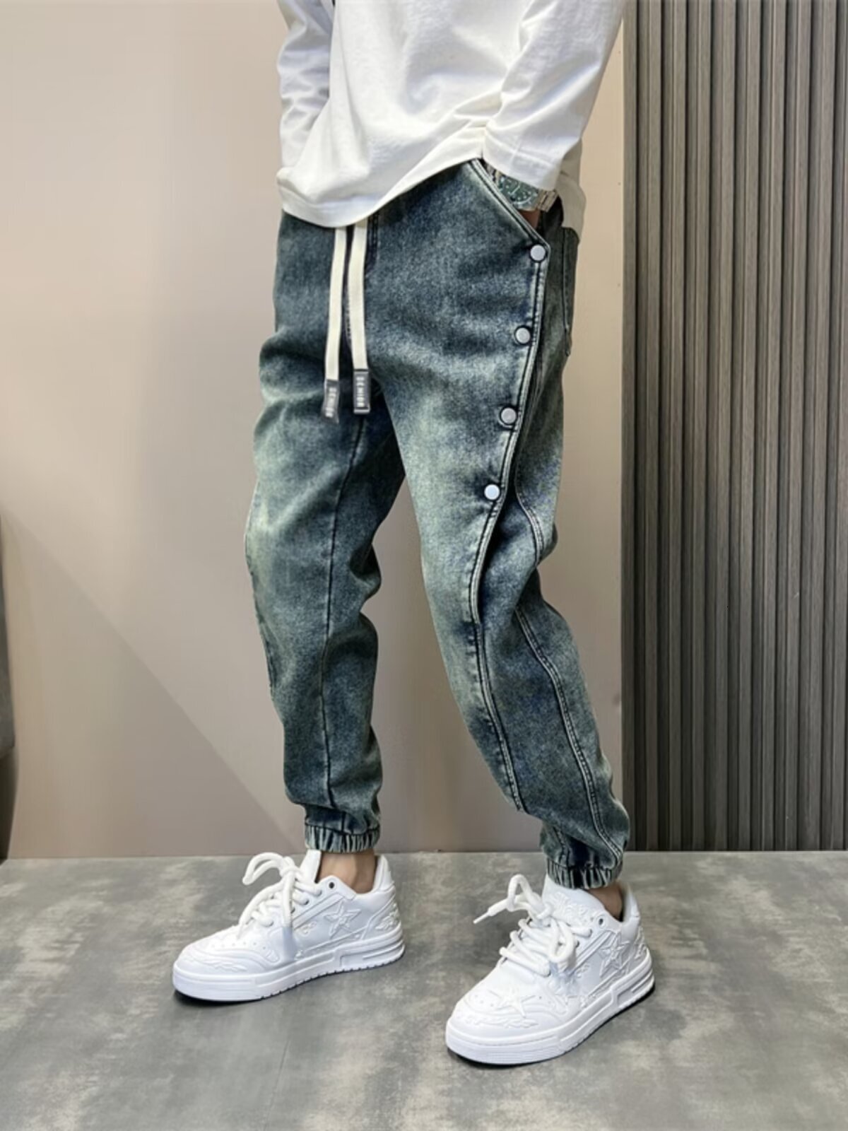 698 American summer jeans men's cropped versatile design trendy fashion slim casual pants