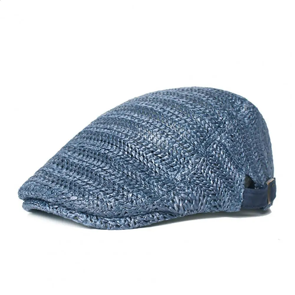 British Western Mens Retro Beret Hollow s Boys Hat Narrow Brown Summer Solid Color 240812