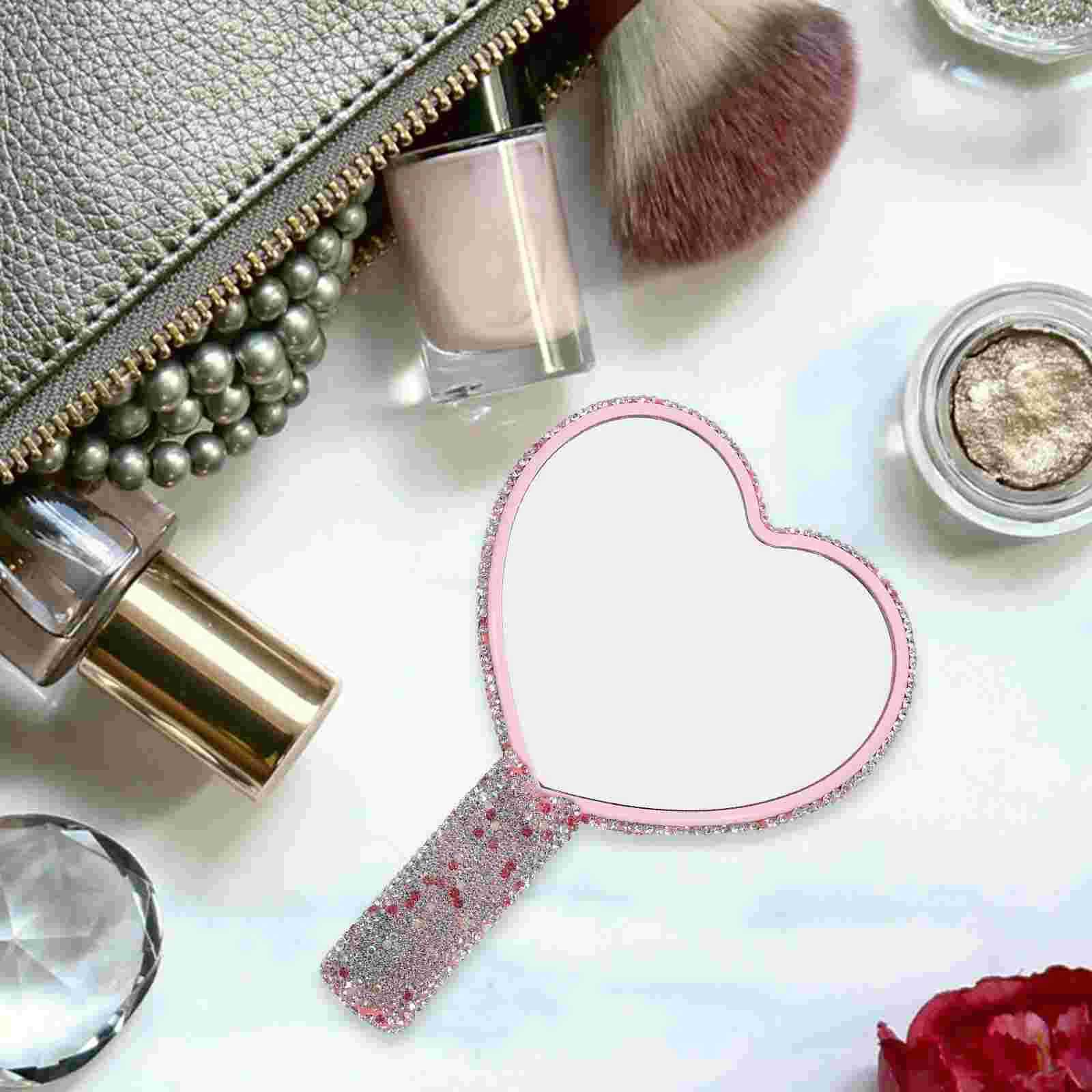 Crystal makeup mirror holder suitable for women compact heart-shaped beauty small handle Abs handle used for diamond shaped mirrors W240813