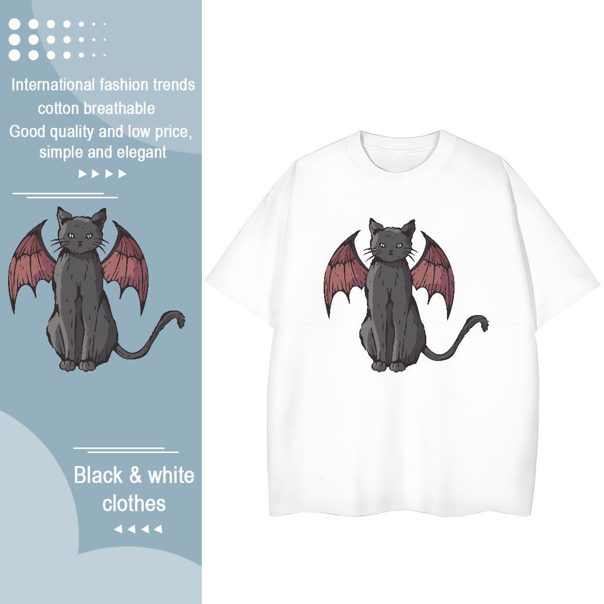 Free Shipping T-Shirts for Men cat Crew Neck Breathable Beach Oversized 3XL 4XL 230g Cotton Men Tshirts Fashion Design Tees