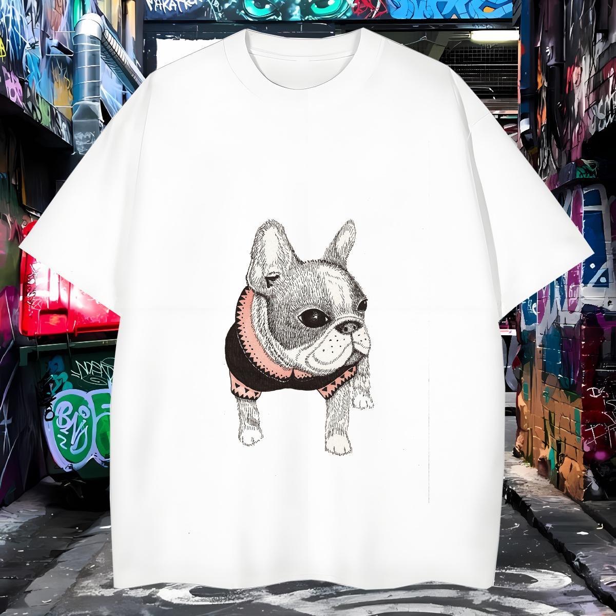 Loose Fit Mens T Shirts Dog Breathable Short Sleeve Anime Printing Street DIY Anime 230g Pure Cotton Men Tops Tees Fashion New Wear
