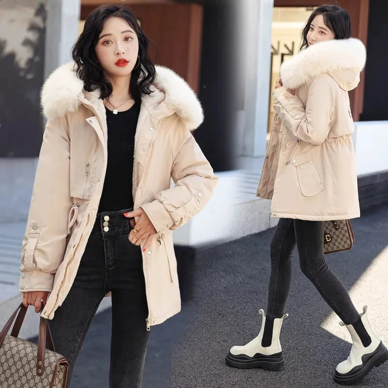 Winter Jacket Women Parka Fashion Long Winter Coat Women Clothing Wool Liner Hooded Parkas Slim With Fur Collar Warm 240813