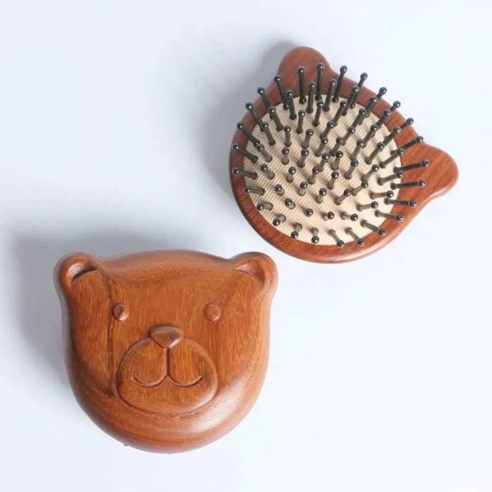 Cute bear shaped comb anti-static sandalwood air cushion comb Meridian massage comb portable travel comb W240813