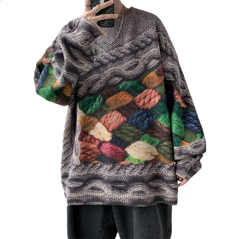 Male Jumper Harajuku Korean Clothes Printed Sweaters Pullover Knit Knitwear in Sweaters Mens Winter Sweater 240821
