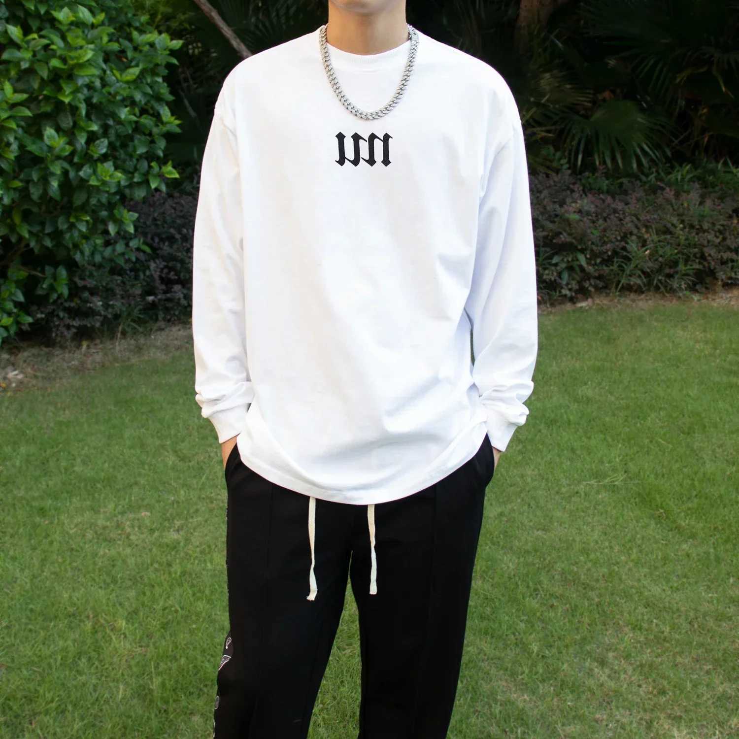 Unicolor Sweatshirts White Male T Shirts Plain Size S Tops for Men Casual Bulk Long Sleeve Pullover Polyester One Piece ClothesM240814