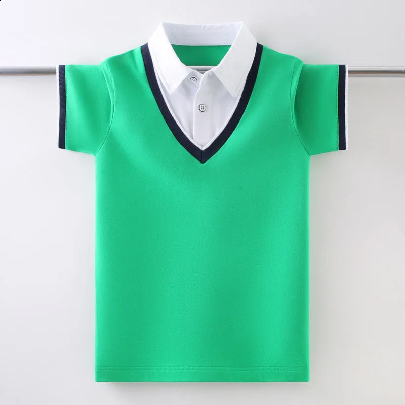Childrens pure cotton polo shirt summer fashion childrens school youth T-shirt 4-15 years old top 240813bj