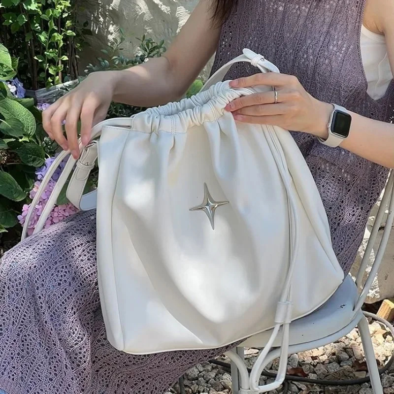 Y2K Korean Vintage Goth Black Hobo Tote Bag Aesthetic Star Girl Purse Handbag Shoulder Crossbody Messenger Cross Body 240813