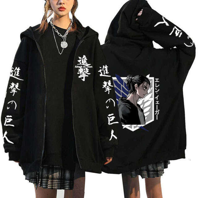 On Attack Titan Anime Plus Size Zipper Hoodie Shingeki No Kyojin Yeager Eren Printed Hooded Men Women Sweatshirts Zip Up Jacket