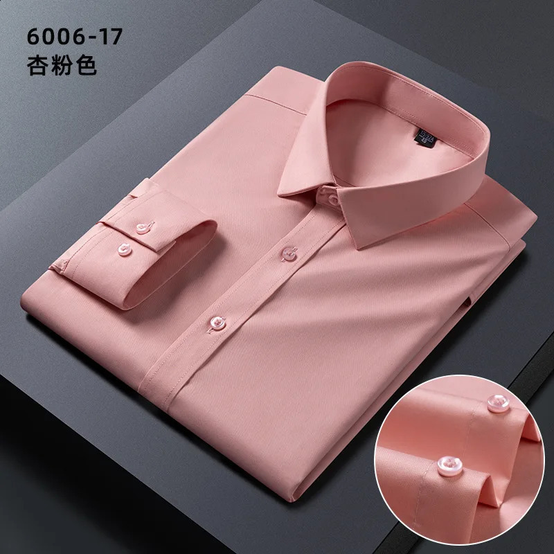 Mens fashion shirt long sleeve bamboo fiber springsummer non-ironing formal business casual solid color slim high quality 240814