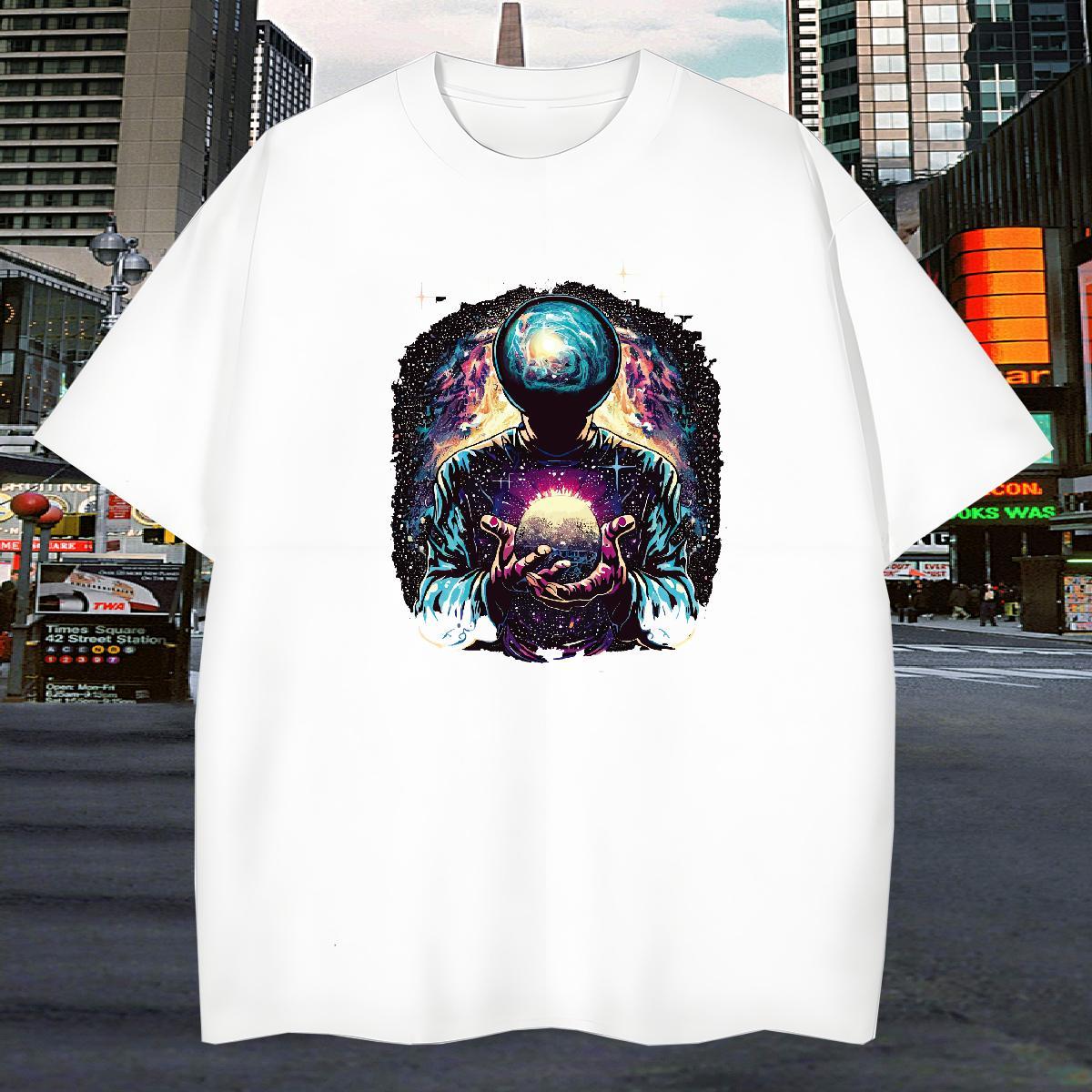 T Shirt For Man 100% Cotton 230g universe Beach Short Sleeve Soft Black Oversized Mens Tshirts Wholesale Free Shipping Wear
