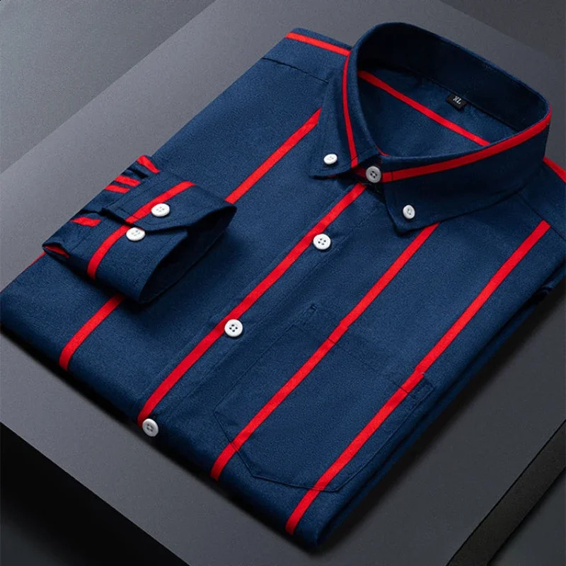 Mens Striped Shirts Formale Casual Printed Plaid Shirt Long Sleeve Slim Fit Botton Down Male Office Business Dress Shirt M-5XL 240814