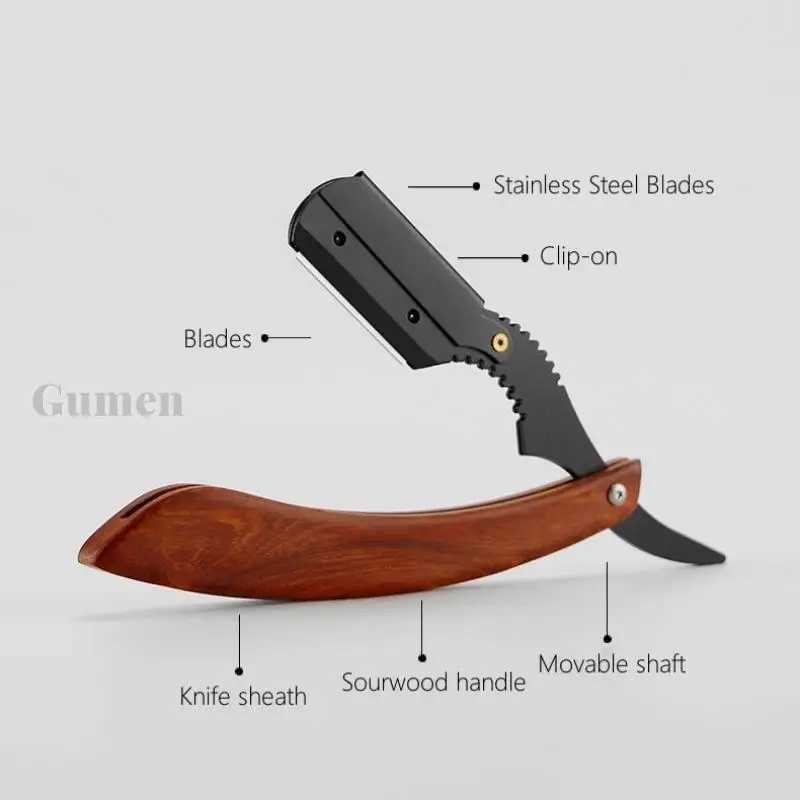 MenS Replaceable Blade Razor With 10pcs Blades Kit Manual Folding Beard Shaving Razor Sourwood Handle Barber SHAVER SetM240814